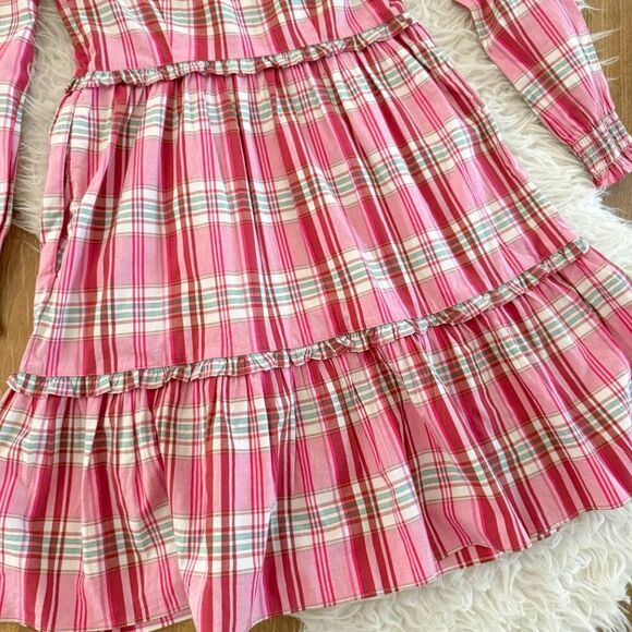 J. Crew Pink Plaid Mini Dress with Ruffle Hem | Size 00 - Picture 7 of 8